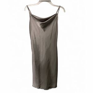 bebe Satin Midi Dress in Taupe